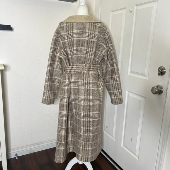CLOSED Plaid Belted Shawl Collar Long Wool Blend Coat in Golden Wood M MSRP 995 - Picture 10 of 12
